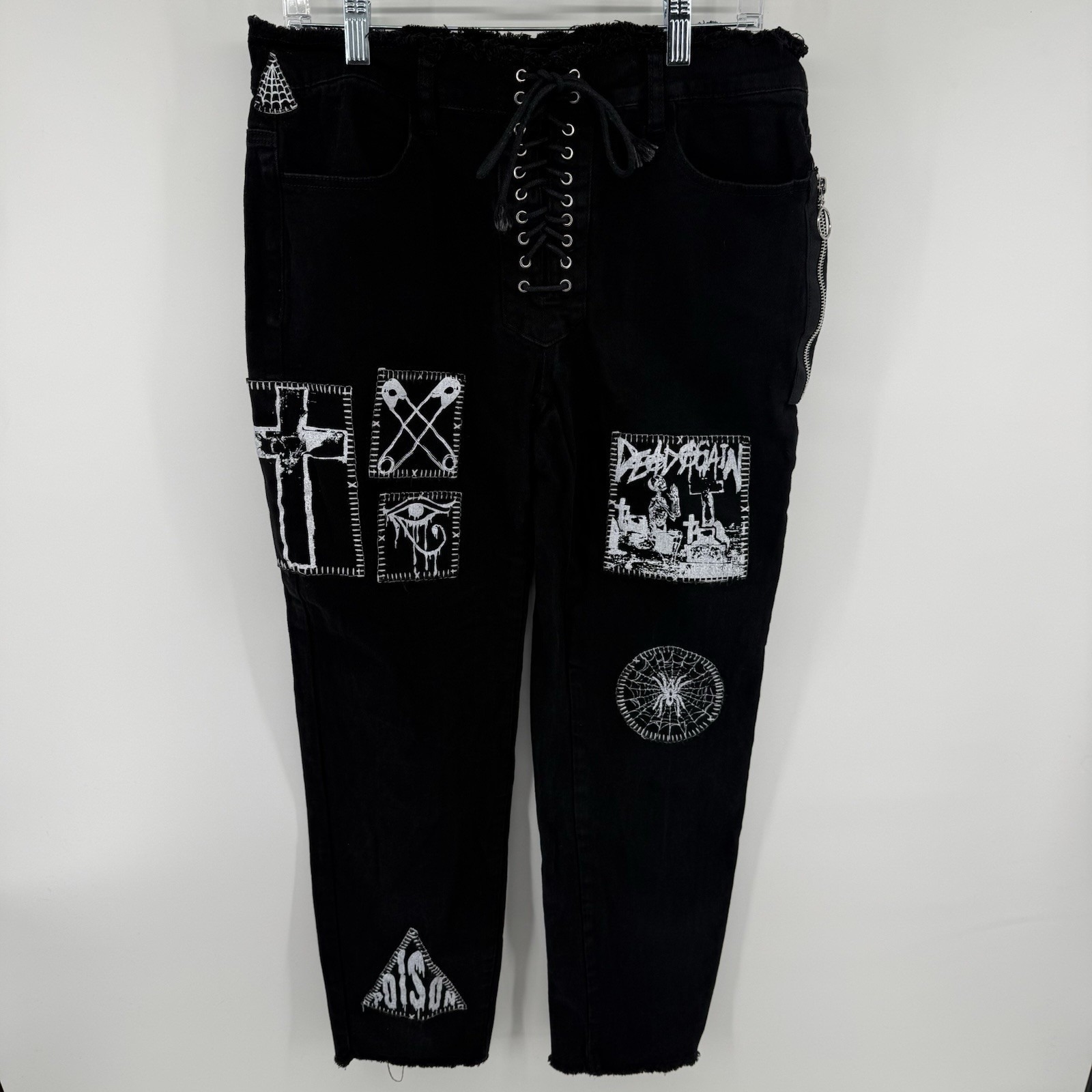 Current Mood Dolls Kills Patches & Lace Up Goth Punk Jeans Size Xl Goth Girl